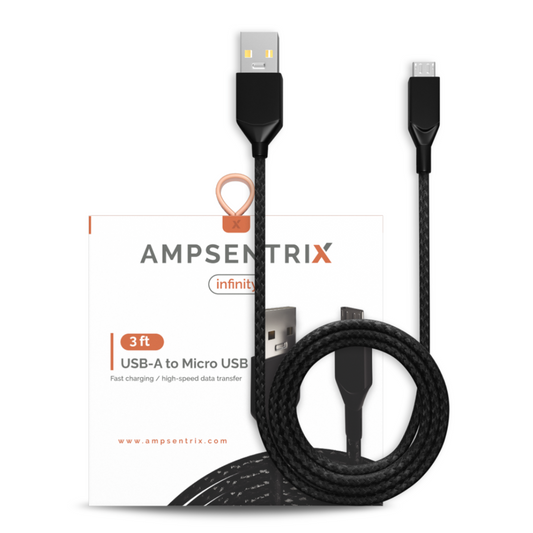 3 Foot Micro USB to USB Type A Cable (AmpSentrix) (Infinity) (Black)