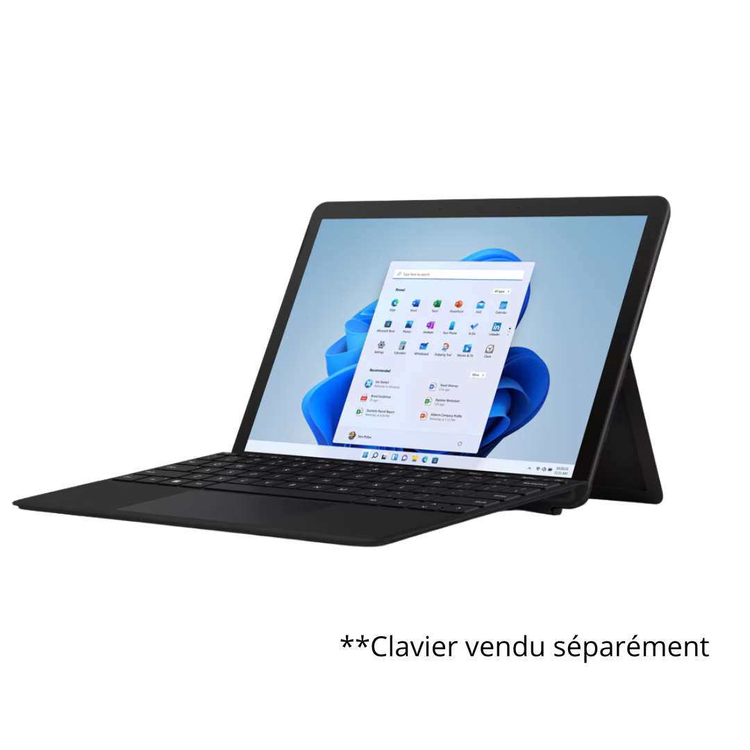 Microsoft Surface Go 3 de Remis à neuf Garde A - Intel Pentium 6500Y, 8 Go LPDDR3, SSD 128 Go, Wi-Fi, écran PixelSense de 10,5 po, Windows 11 famille, Noir (appareil seulement)