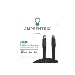 Câble Lightning vers USB Type C MFI de 6 pieds (AmpSentrix) (noir)