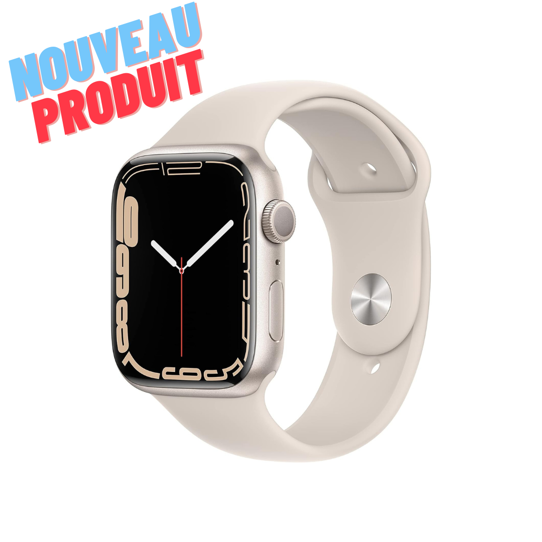 Apple Watch Series 7 (GPS + Cellular) 45mm Starlight Aluminum Case avec avec bracelet .