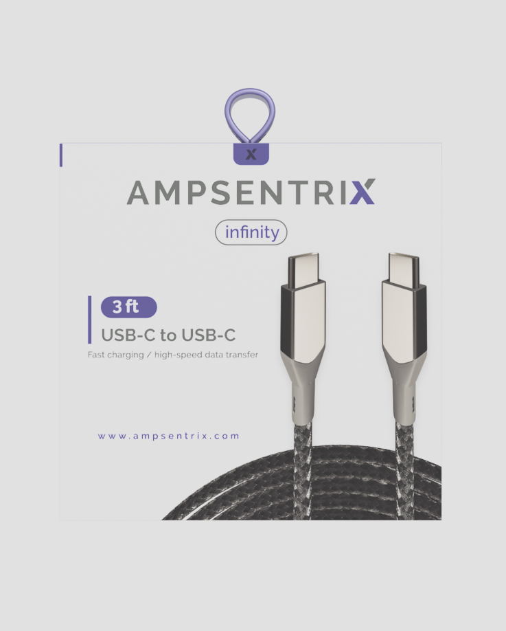 3ft USB Type C to USB Type C Cable (AmpSentrix) (Infinity) (Silver)