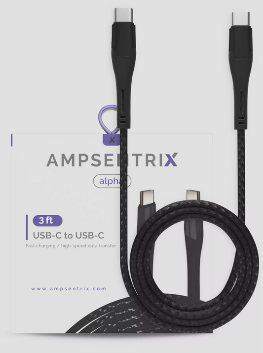 Câble USB Type C Vers USB Type C De 3 Pieds (AmpSentrix) (Alpha) (Noir)