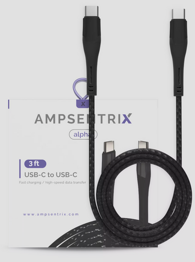 cable-usb-type-c-vers-usb-type-c-de-3-pieds-ampsentrix-alpha-noir