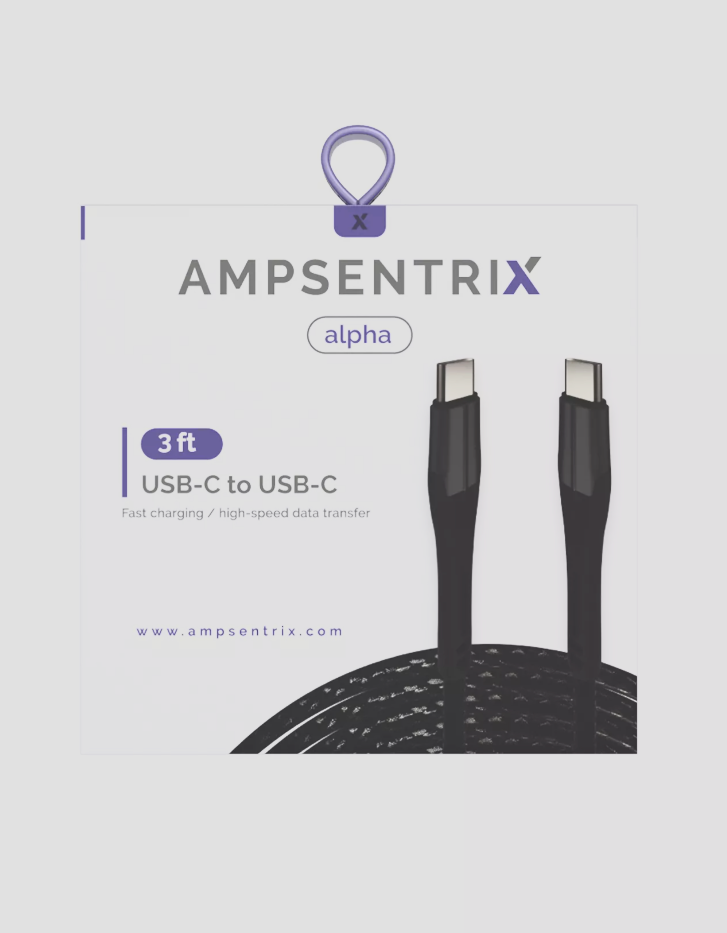 Câble USB Type C Vers USB Type C De 3 Pieds (AmpSentrix) (Alpha) (Noir)